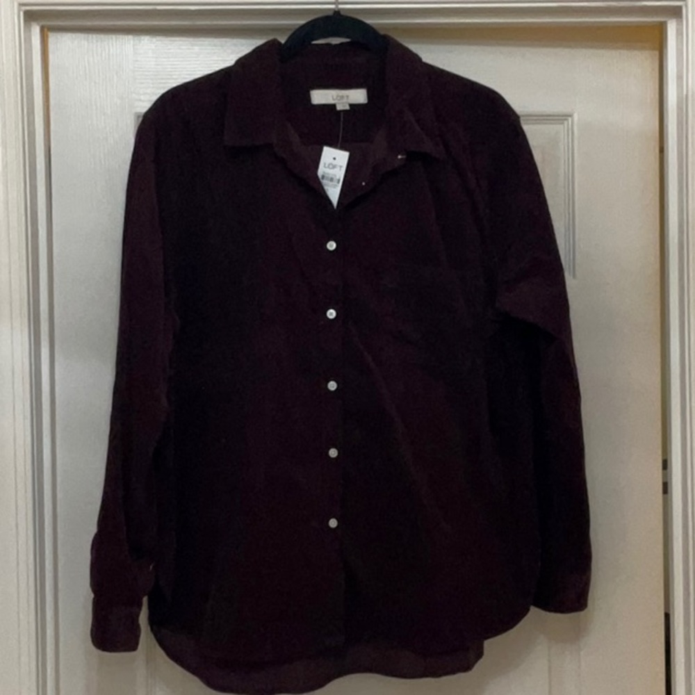 LOFT Women's Button Down Shirt - Dark Burgundy